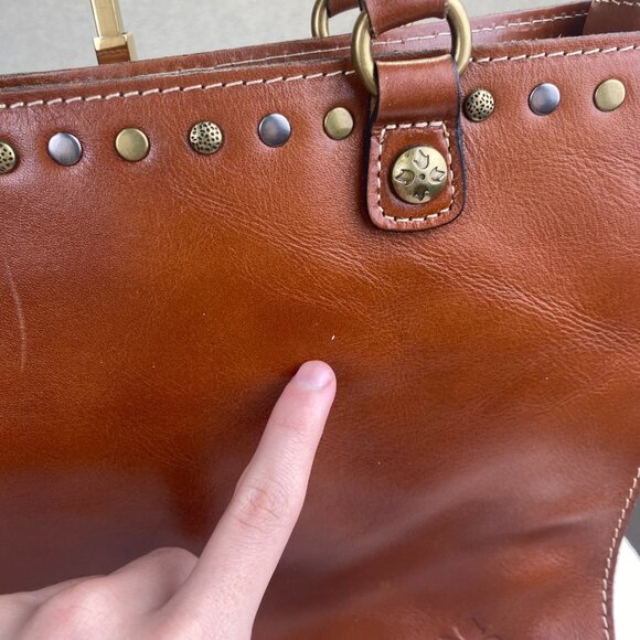 Patricia Nash Zancona Tote Brown Leather Shoulder Bag Studded Double Handle - Picture 8 of 15